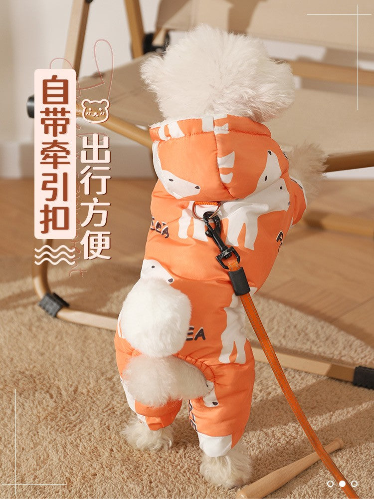 Roupa de algodão para cães de outono e inverno, à prova de respingos, quente, de quatro patas, para filhotes, roupa impermeável para animais de estimação, Teddy Puppy