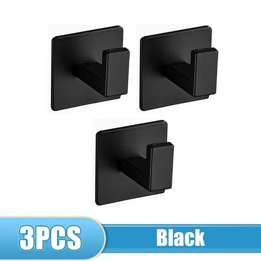 1-4pcs Bathroom Adhesive Wall Black Robe Hooks Towel Hook Coat Holder Keys Clothes Hanger Bathroom Kitchen Hardware Accessories