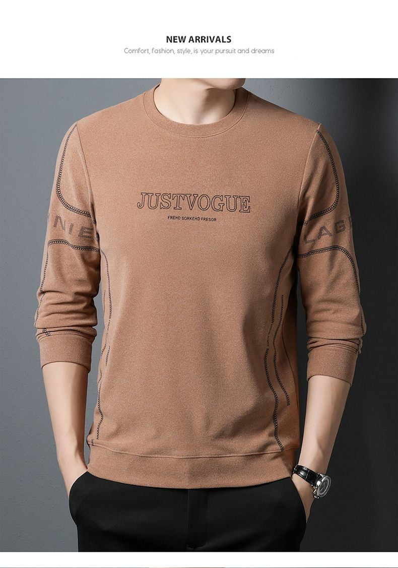 Round Neck Pullover Sweatshirt Men Thermal Underwear Double Fleece Lining Long Sleeve T-Shirt Casual