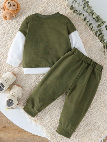 2025 Moda Infantil Todas as Estações Conjunto Duas Peças Meninos Patchwork Calças e Blusa Manga Longa Roupa com Laço para 1-3 Anos