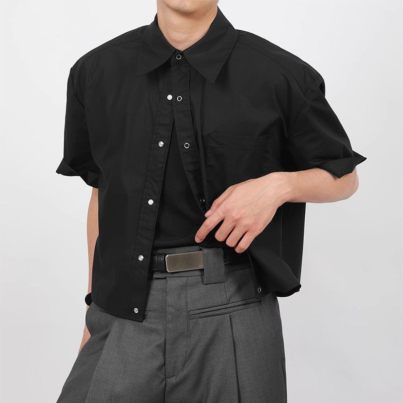 INCERUN Men's Shirts Solid Color Lapel Short Sleeve Pockets Button Male Crop Tops Streetwear Summer Loose Fashion Men Clothing