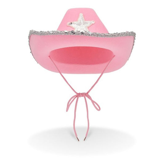 Pink Cowgirl Hat with Sparkling Sequins Trim for Halloween Dress Up Cosplay Party Supplies Costume Accessories