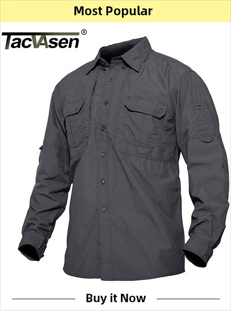 TACVASEN Summer Cargo Shirts Men's Mesh Breathable Long Sleeve Multi-Pockets Work Shirts Quick Dry Hiking Fishing Shirt Outdoor