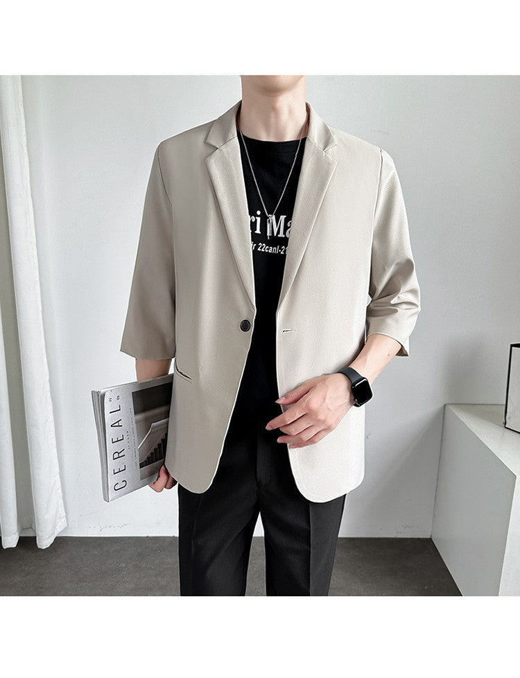 Men's Casual Seven-Five Sve Suit Jaet Thin Summer Faionable Korean Sle Five-Five ort Sve Small Western Clothes