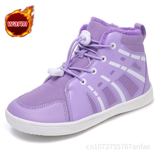 Fashion Kids Snow Boots Wide ToeBox Shoes Kid's Waterprof Barefoot Sneakers Boys Girls Warm Cotton Lightweight Non-slip Sneakers