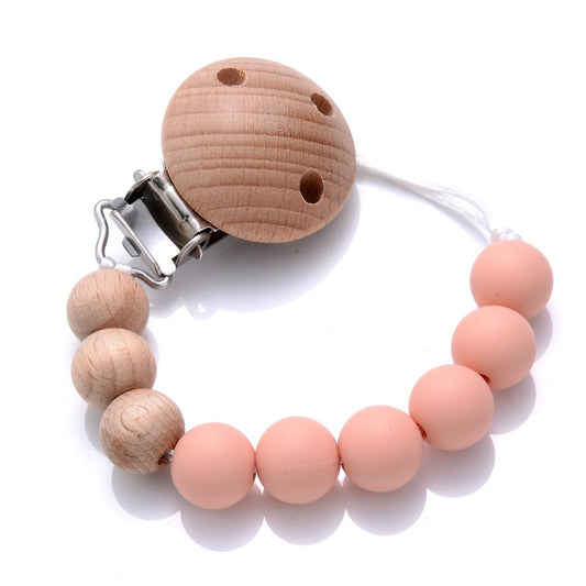 Baby Wooden Pacifier Clip Silicone Teether Round Beads Dummy Holder Chain For Baby Teething Nursing Chewing Toys Shower Gifts