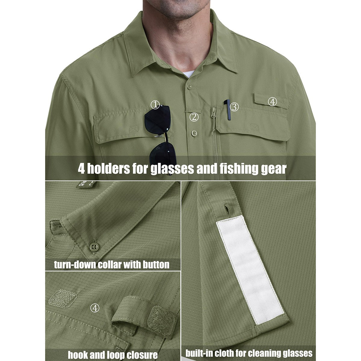 MAGCOMSEN Sun Protection Shirt Quick Dry Long Sleeve Mesh Breathable Shirt Multi Pockets Fishing Shirts Hiking Work Cargo Shirts