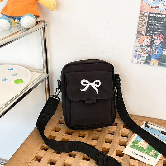 Japanese-style cute bow student single-shoulder bag, soft and girly forest-style lady's commuter small crossbody bag