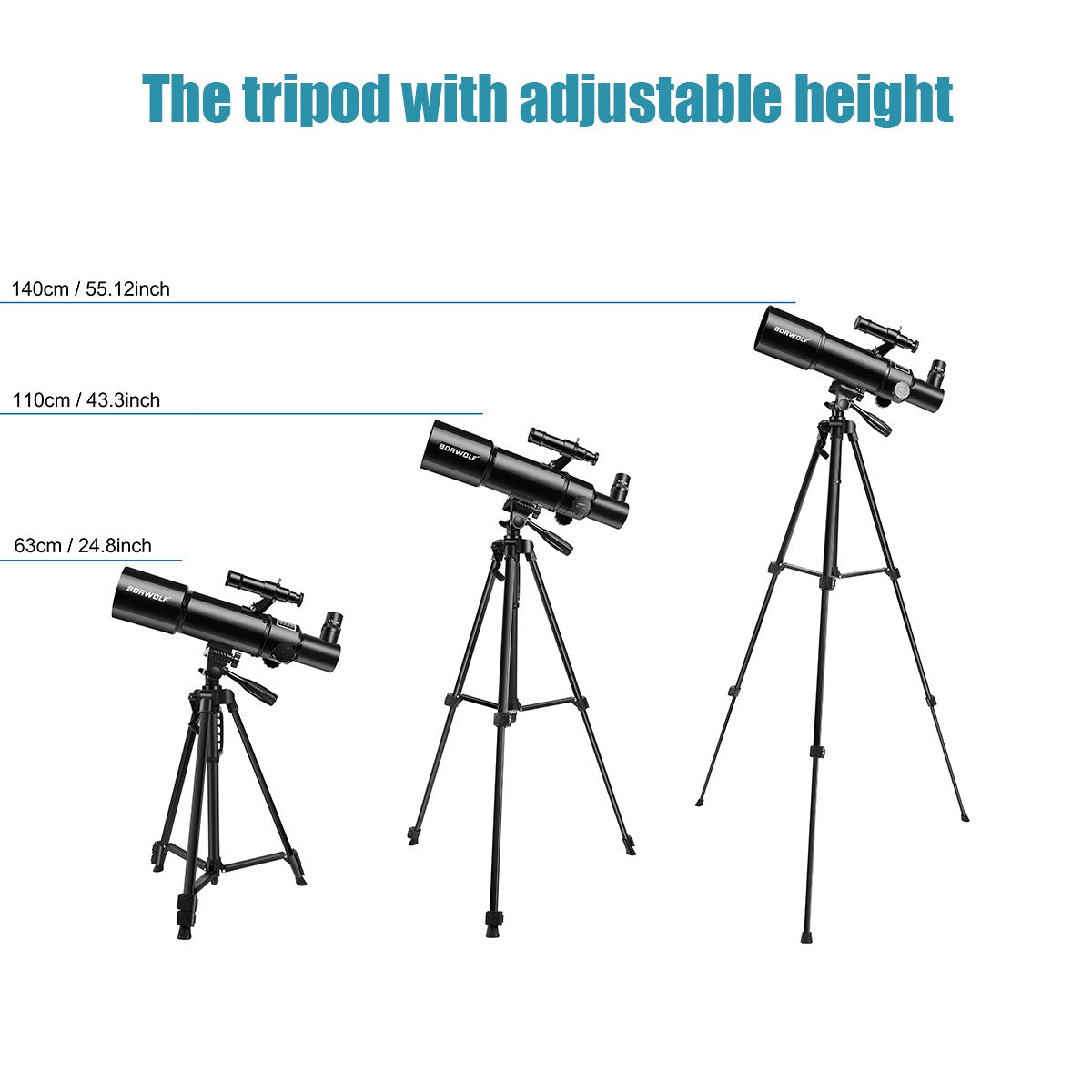 BORWOLF AZ80400 Telescópios Astronômicos para Adultos, Abertura de 80mm Montagem AZ de 400mm 200X HD para Observação da Lua, Estrelas e Pássaros