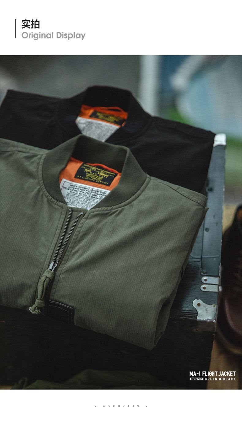 Maden Men's MA-1 Flight Bomber Jackets and T-shirts Vintage Air Pilot Jacket Green Baseball Suit Coat 2 Piece Tops