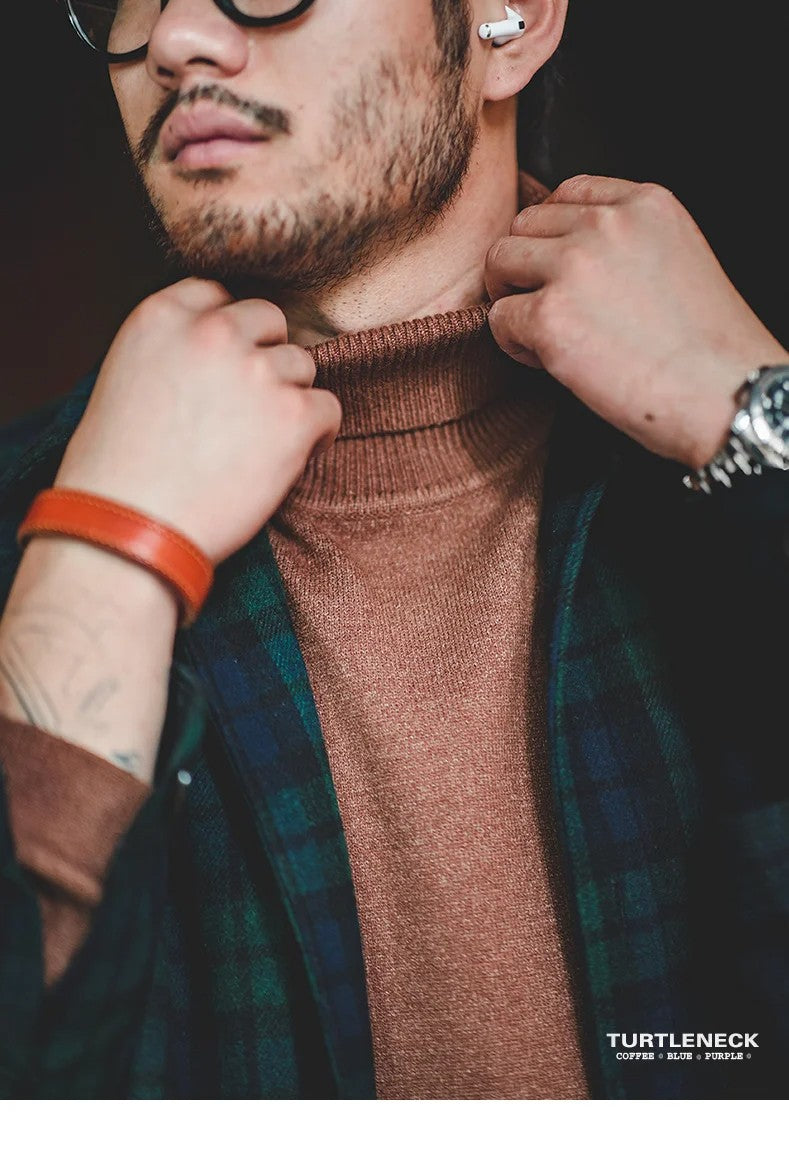 Maden Thermal Sweater Men’s Turtleneck Basic Knitted Shirts Autumn Winter Solid Thick Pullovers Turn-down Collar Soft Underwear