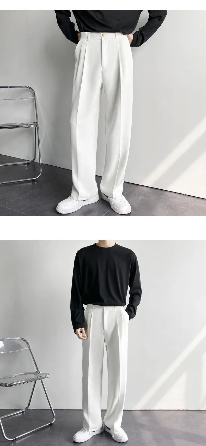 2025 New Men Straight Pants Fashion Korean Loose Suit Trousers Casual Draped Baggy White Wide Pant Male Streetwear