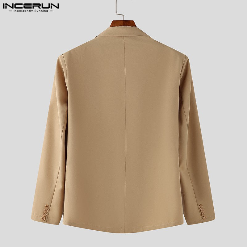 Fashion Well Fitting Tops INCERUN New Men's Deconstruct Metal Buckle Suit Coat Casual Streetwear Male Solid Long Sleeved Blazer