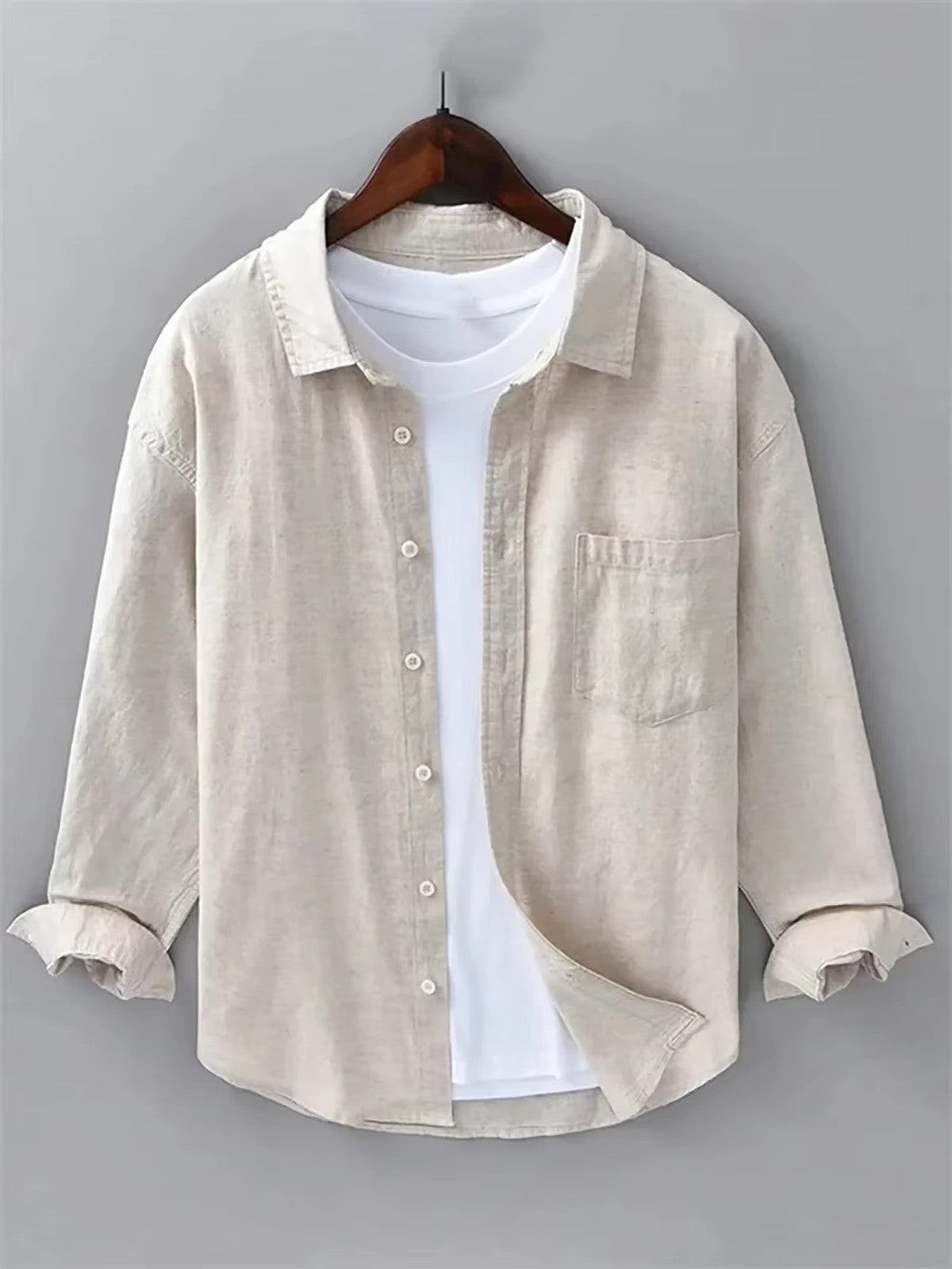 2025 Men's Linen Shirt 100% Slim Fit Comfortable Street Outdoor Beach Simple White Black Blue Plus Size XS-6XL Fast Shipping