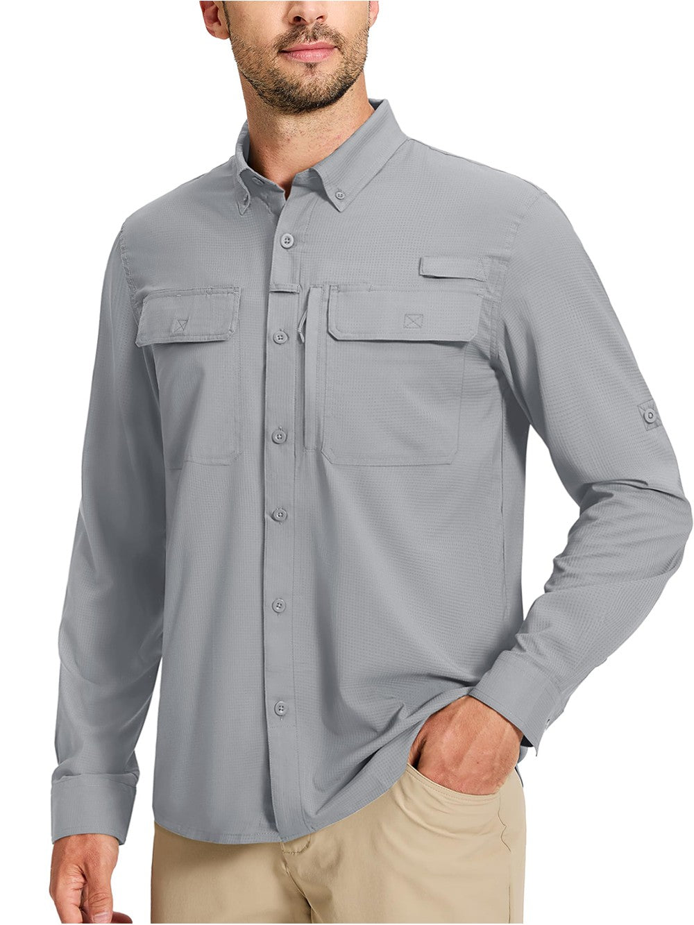 TACVASEN UV Block Fishing Shirts Mens Sun Protection Quick Dry Long Sleeve Shirts Mesh Breathable Hiking Cargo Shirts Work Shirt