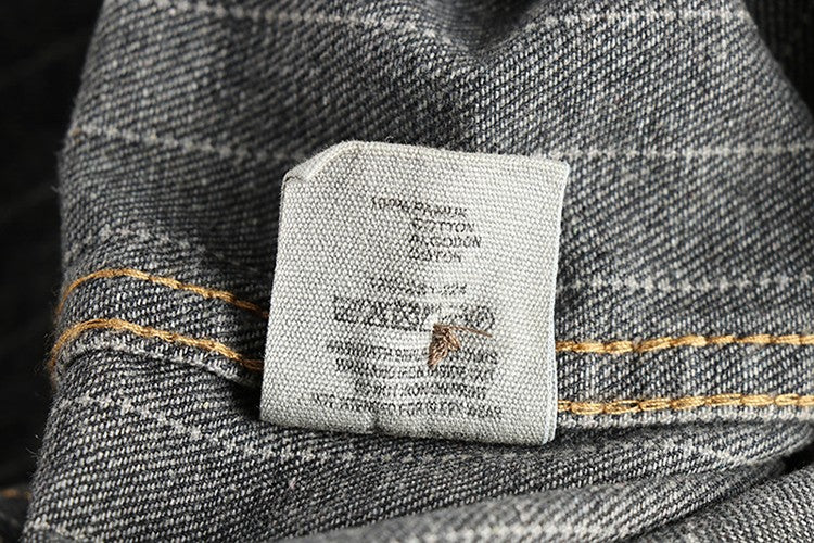 Heavy British retro black gray striped denim shirt for men new autumn end single cargo pocket shirt coat