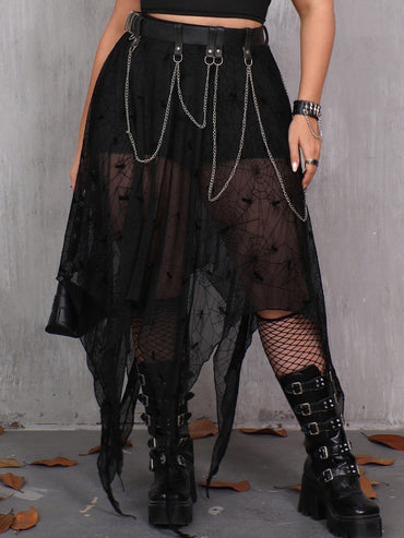 Elegant Lace-Up Victorian Steampunk Maxi Skirt with Ruffle Hem for Cosplay Halloween Party Gothic Costume Wear
