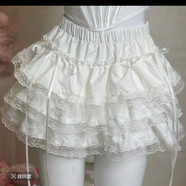 Sweet White High Waist Fluffy Ballet Mini Skirt for Small Figures Trendy Short Puffy Skirt Women's Fashion Half-length Skirts