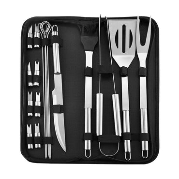 Stainless Steel BBQ Tool Set - Portable Grill Utensils in Oxford Cloth Bag, Complete Outdoor Cooking Kit for Camping &