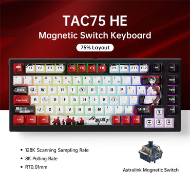 Teclado Gamer AKKO TAC75 HE com Switches Magnéticos 75% Rapid Trigger 0.005mm 8K RGB com Fio Teclado Personalizado para Esports