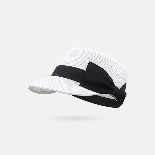 Bow shaped dome grass woven duckbill hat for women, summer outdoor face enhancing small grass hat, sun protection and shading