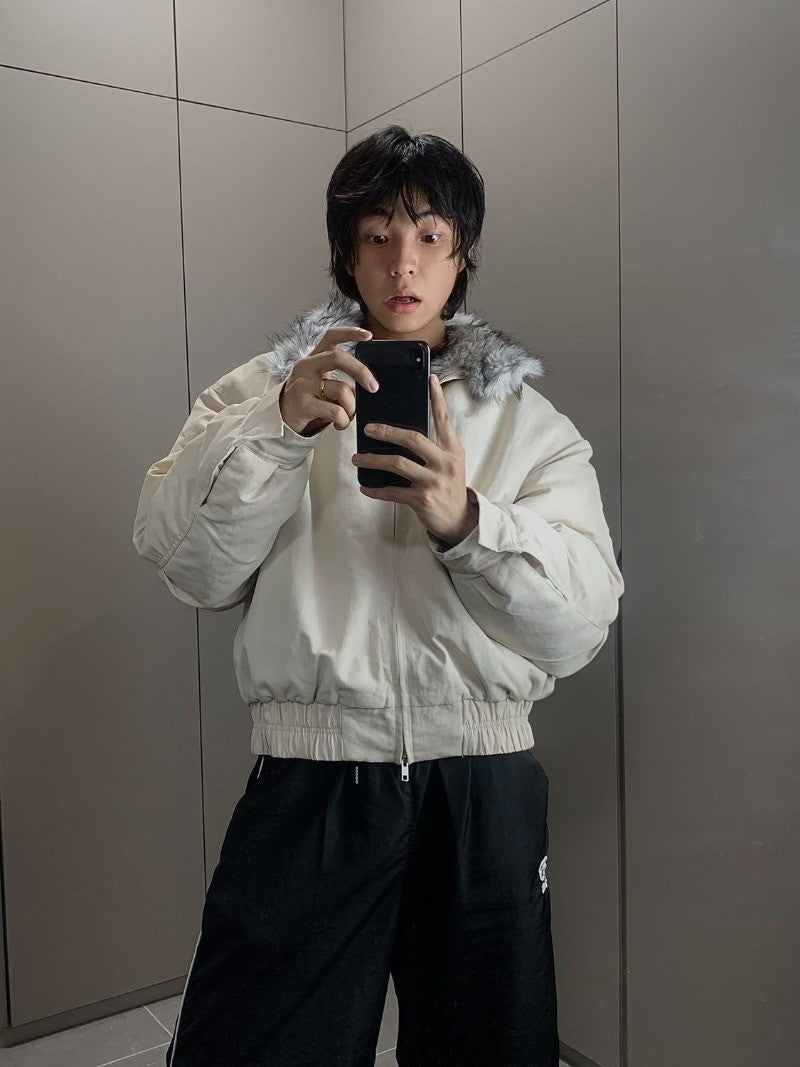 2025 Winter New Fashion Mountain Carving Imitation Wolf Fur Coat Men and Women Y2K Harajuku Hip-hop Pop Bomber Jacket Cleanfit