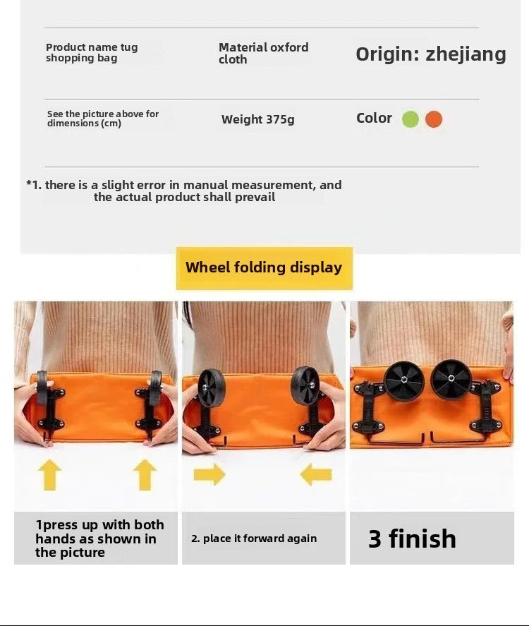 Shopping Bag with Wheels Foldable Hand Pull Extendable Vegetable Buying Car Casual Polyester Fiber Home Use Logo Addable