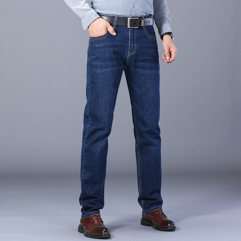 2025 Primavera Outono Novas Calças Jeans Masculinas Casuais Retas Elásticas Moda Clássica Azul Preta Calças Jeans de Trabalho Marca de Roupas Masculinas
