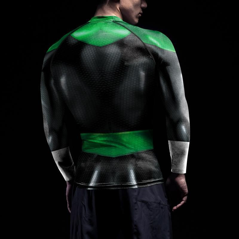 Superheroes Cosplay Costume Men Green Compression Shirts Lantern Printing Long Sleeves Tops Gym Sports Shirt Male Clothes