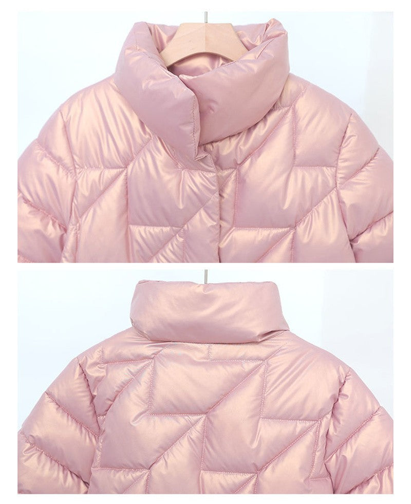 Women Jacket Winter Parkas Female 2023 New Glossy Down Cotton Jackets Stand Collar Casual Warm Parka Short Coat Female Outwear