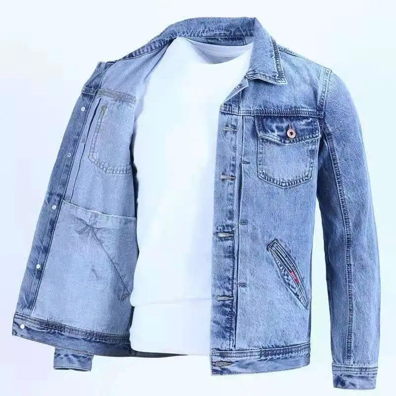Blue Male Jean Coats Button Pocket Men's Denim Jacket Autumn Cowboy G Winter Oversize Branded Size L Outwear Clothing New in Y2k