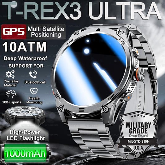 Novo Smartwatch Militar Bateria de 1000mAh Rastreamento GPS Bússola 10ATM À Prova D'água Tático Esportivo Lanterna Chamada BT Smartwatch Para Homens