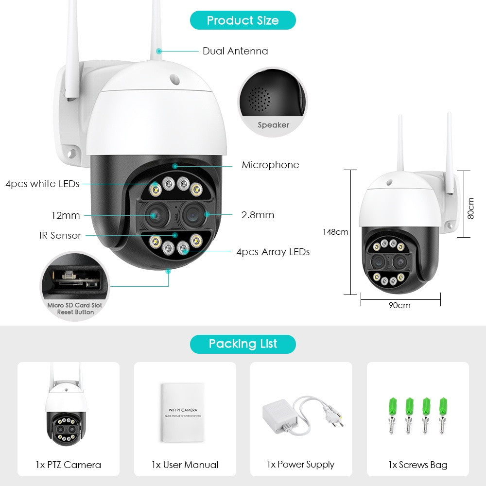 BESDER 4K 8MP 8x Hybrid Zoom Dual Lens PTZ IP Camera WiFi Human Detection 4MP Audio Security Video Surveillance
