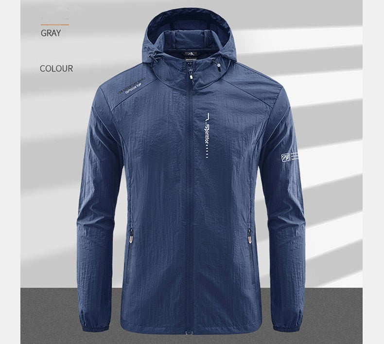 Summer Outdoor Quick Dry Sun-Protective Thin Jacket Men Hiking Fishing Cycling Hooded Gym Sport Windbreaker Ultra Light Coats
