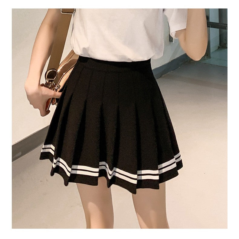 High Waist Women's Skirts Striped Pleated Elastic Waist Female Sweet Mini Dance Plaid Skirt Y2k Korean England Style