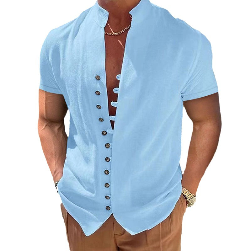 Summer Short Sleeve Shirts For Men White Formal Shirt Social Dress Shirts Casual Cotton Linen Tops Beach Blouses Man Clothing