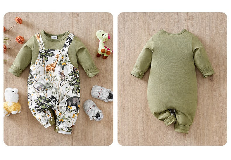 Newborn Clothes Forest Animal Print Casual Comfortable Soft 0-18 Boys And Girls Spring And Autumn Long Sleeved Baby Jumpsuit