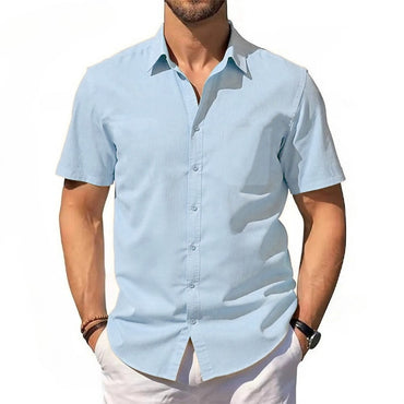 Mens Short Sleeve Shirt Summer New Cotton Linen T-shirt S Lightweight Breathable Beach Tops Turn Down Collar Casual Button Up