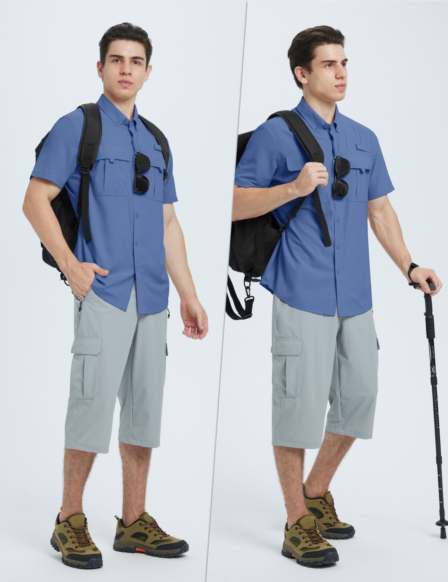 TACVASEN UPF 50+ Sun Protection Shirts Men's Quick Dry Outdoor Fishing Hiking Shirt Mesh Breathable UV Work Cargo Shirts Men