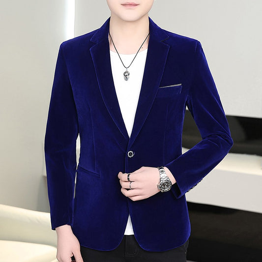 Gold Velvet Suit Men's Trendyy Performance Suit Spring & Fall All Year Round Slim Thin Youth Dress Groomsmen Groom's Dress Wedding Party Suit