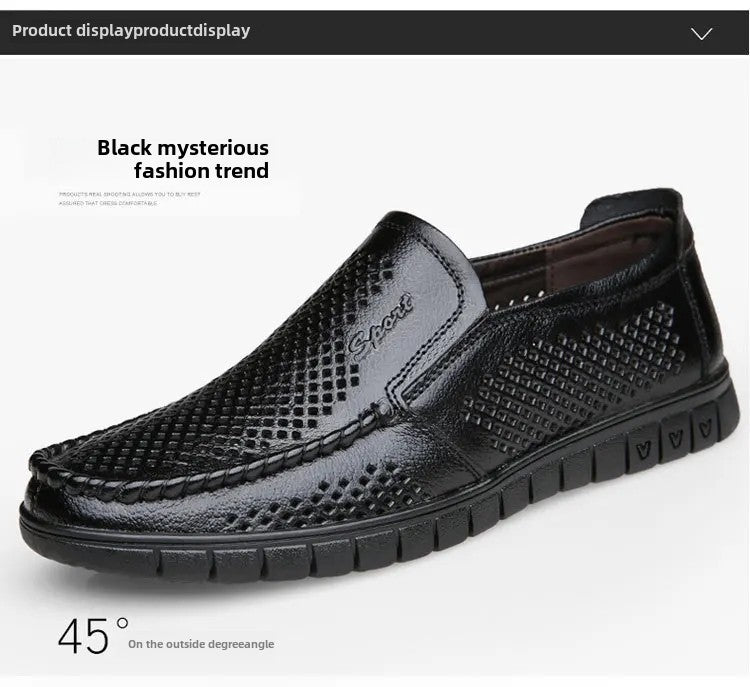 Plus Size Breathable Hollow Out Leather Sandals For Men Summer Comfortable Slip-Ons With Gap Between The Shoes And The Ground