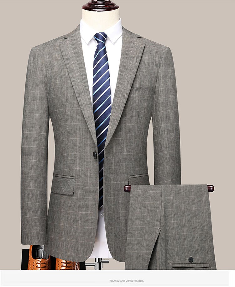 2024 Men's Checkered Business Casual Suit Two-Piece Set Polyester Wedding Trend Handsome Boutique Suit + Trousers