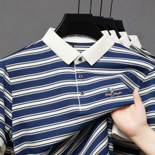 Original Quality Men's Polo Shirt Stripe Cartoon Embroid Short Sleeve Summer Exquisite Lapel T-Shirt Business Trend Menswear Top