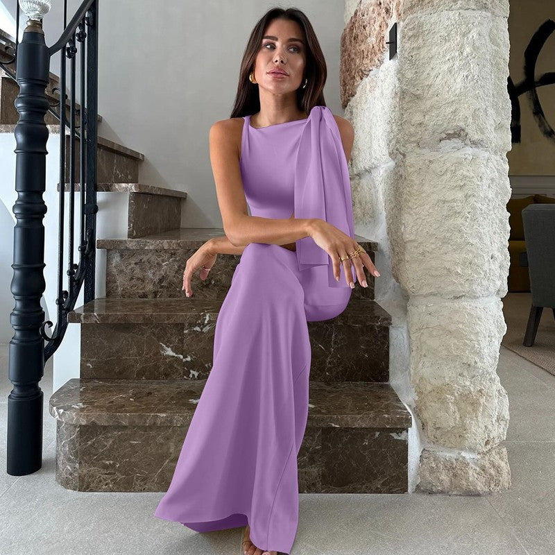 Hugcitar Fashion Solid O Neck Sleeveless Patchwork Sexy Bodycon Maxi Prom Dress