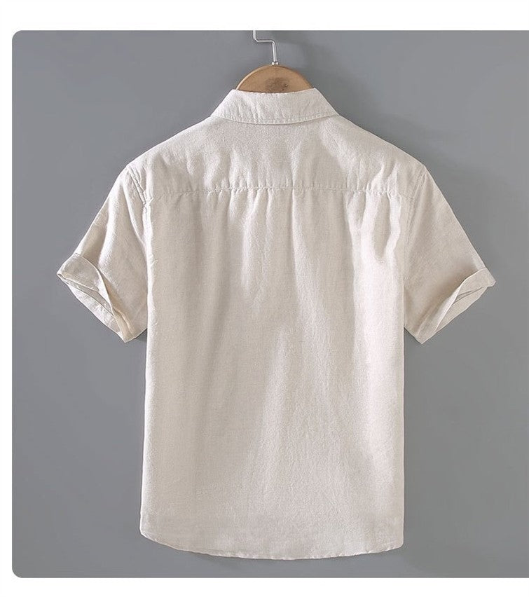 Cotton Linen Hot Sale Men's Short-Sleeved Shirts Summer Streetwear Plain Color Stand Collar Casual Beach Style Plus Size M-3XL