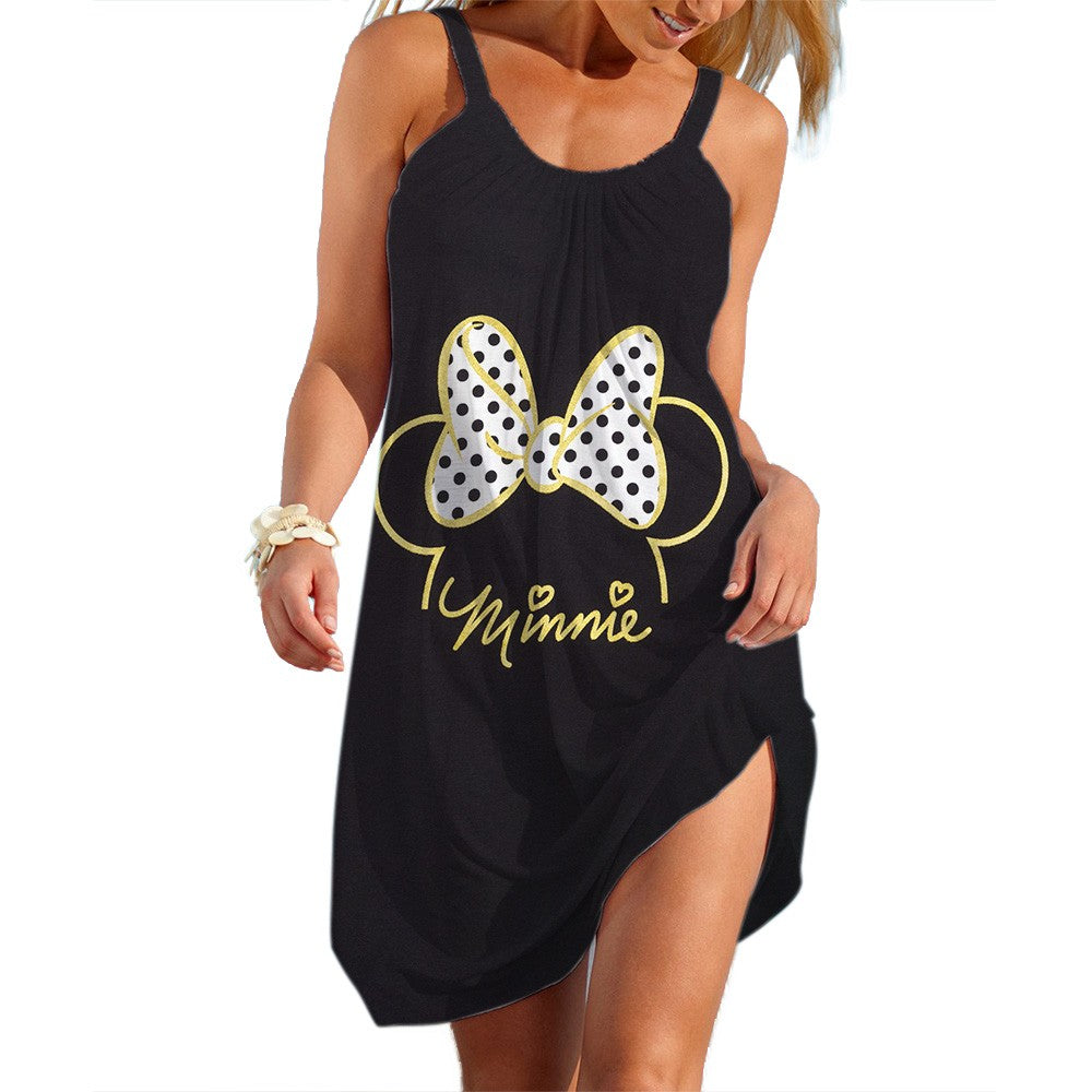 Disney-Mickey Minnie Dresses for Women Soft Women's Beach Dresses Summer Fashion