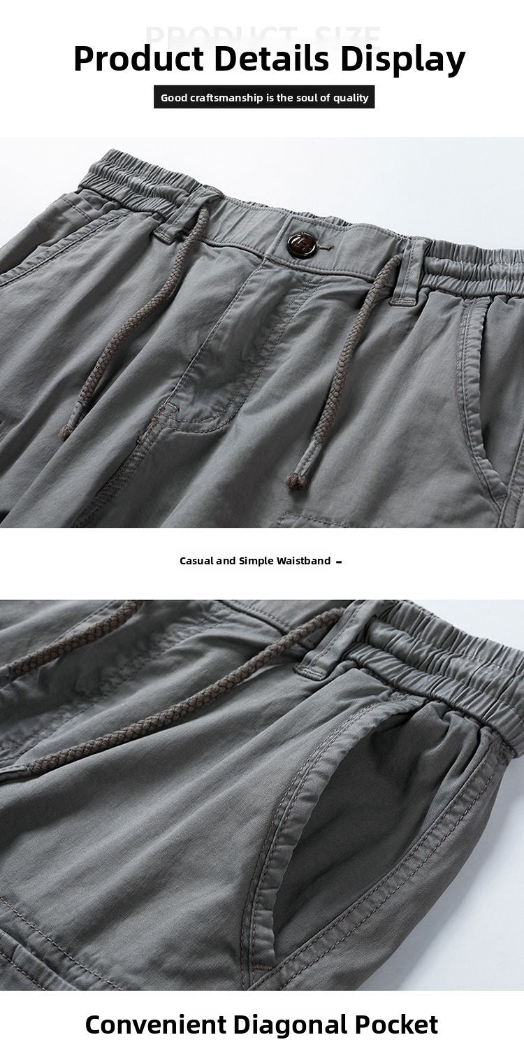 Men's Casual Loose Cotton Work orts American Retro Sle Five-Quarter Length Youth Faion Summer Apparel Straight Leg Fit