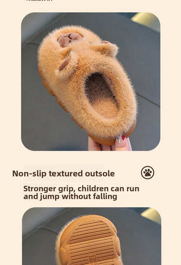 Kids Winter Warm Cotton Slippers Cute Capybara Slip-On Shoes for Boys & Girls Soft Non-Slip Soles Lightweight Easy Wear Closure
