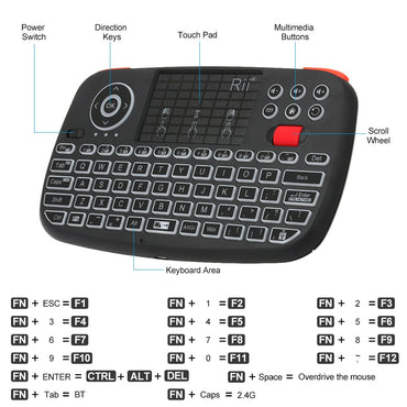 Teclado Sem Fio Bluetooth Rii i4 Mini Com Touchpad 2.4GHz Retroiluminado Mouse Controle Remoto Para Windows Android TV Box Smart TV
