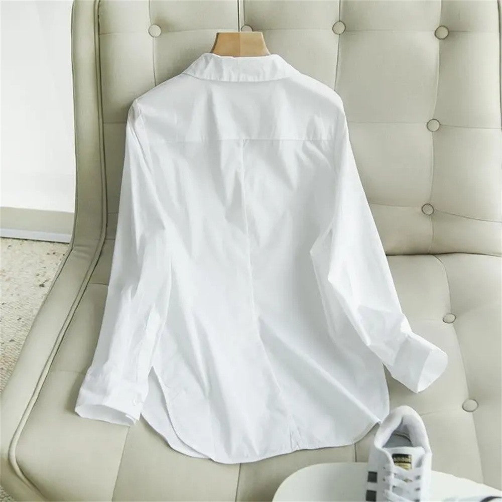 Elastic Cotton White Shirt Women's Spring and Autumn Basic Korean Version Loose Casual Shirt Work Professional Top